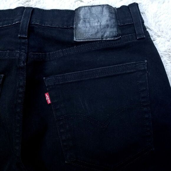Levis Jeans Mens 32x32 Black 502 Slim Straight American Dark Wash Denim - Picture 8 of 11